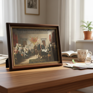 **declaration of independence painting by john trumbull | vintage gold framed wall art (36×26cm)**